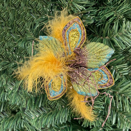 Glitter flower pick with amarillo feathers